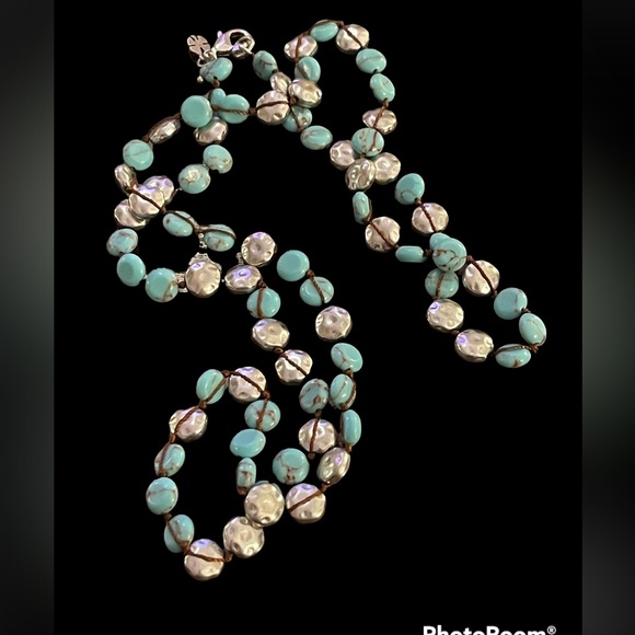 Lucky Brand howlite turquoise silver tone spacer bead necklace - Picture 4 of 6